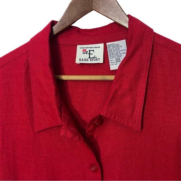 Ease Sport Women Linen Blend Red Button Down Shirt Plus Size 20W - Picture 3 of 4